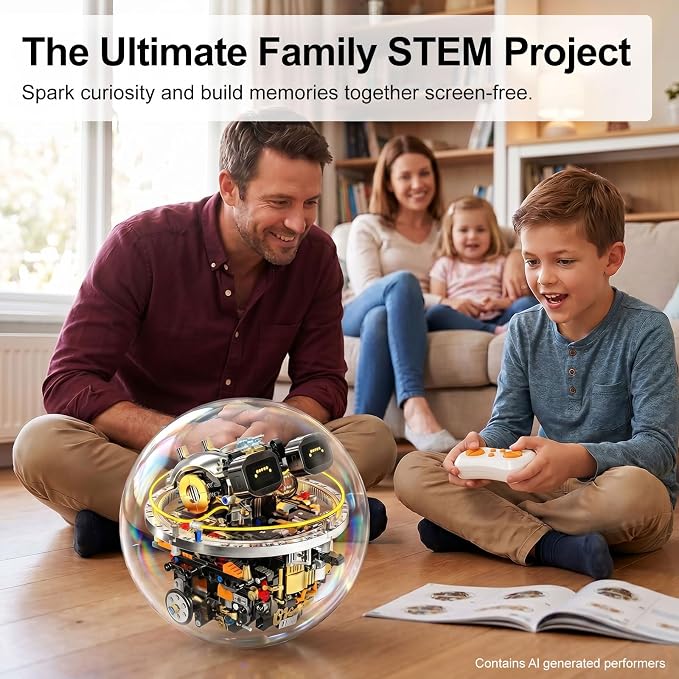 STEM Robot Building Kit, 804PCS APP & Remote Control Spherical Robot Ball for Kids Ages 8-14, Mechanical Building Blocks, Cool RC Toy with 17 LED Expressions, Cyberpunk Gift for Boys and Girls
