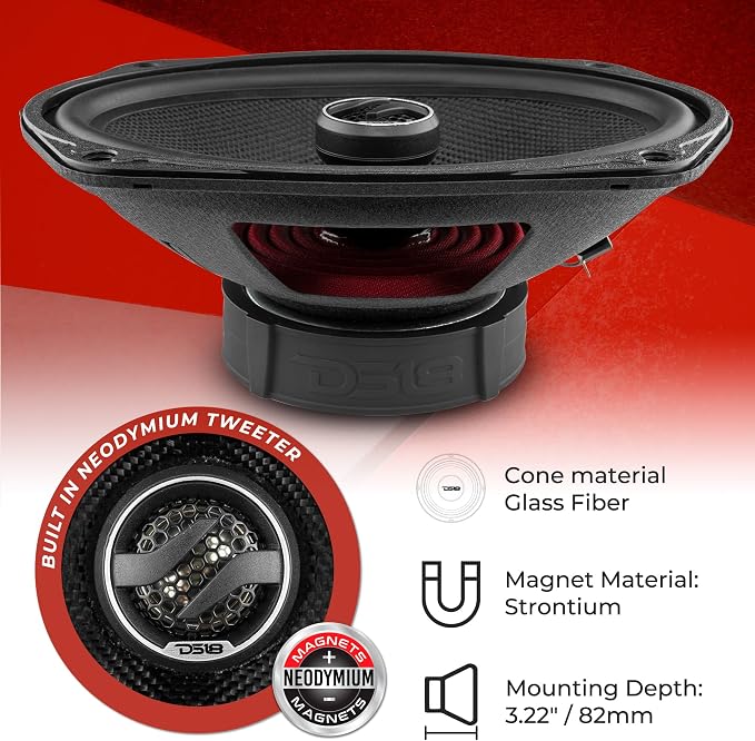 DS18 ZXI-694 6x9 Car Audio Coaxial Speaker with Built in Neodymium Tweeter and Kevlar Cone – 2 Way 360 Watts Max 4 Ohm (2 Speakers)