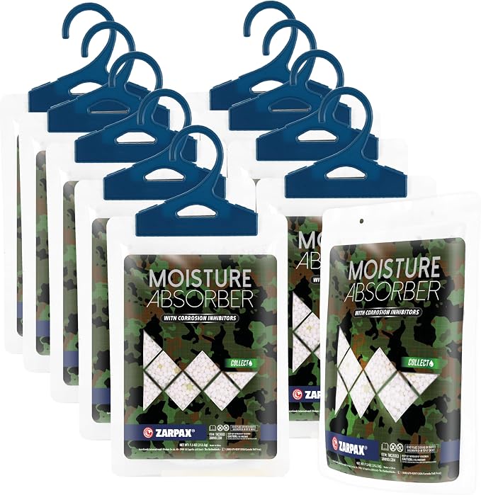 Zarpax Moisture Absorbers for Gun Safe 7.5 oz/212g - Dehumidifier Prevents Corrosion - Protects Gear - Desiccant Removes Excess Moisture - Set of 10