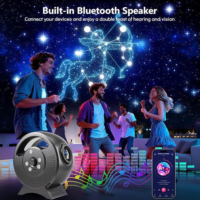Rossetta 3D Galaxy Projector, 60 Scenes Adjustable Focal Planetarium Projector with Bluetooth Speaker, Timer & Remote Control, Ceiling Projector for Bedroom, Kids Room, Party, Gift for Kids & Adults