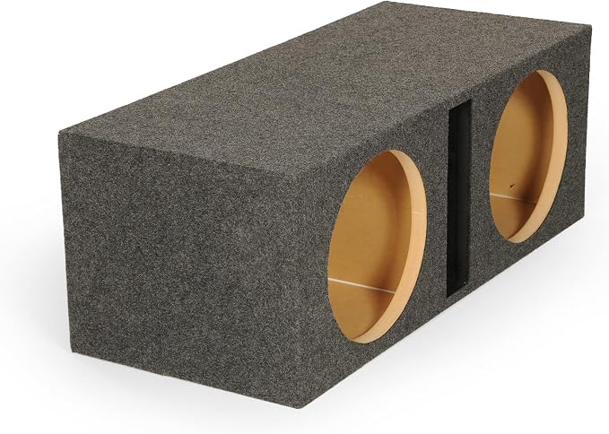 QPower QBASS Dual 10 Inch Heavy Duty MDF Car Audio Subwoofer Enclosure Boxes with Shared Slot Port Vent and Dual Chamber Design, Charcoal (2 Pack)