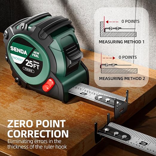 SENDA Tape Measure 25Ft - Heavy Duty Tape Measure with 25mm Wide with Three Stops, High Precision Measuring Tape Retractable Measuring Tape,Rubber for Comfortable Grip, Fraction Markings(1 Pack)