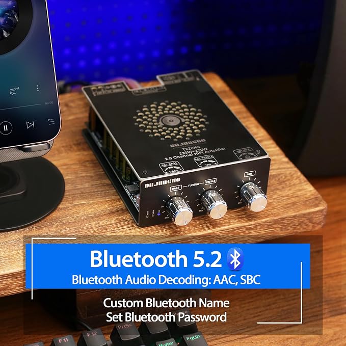 440W Audio Amplifier Board with Treble and Bass Control, TPA3251 Chips, DC 12-36V, Bluetooth 5.2 and AUX Inputs, 2.0 Channel Stereo AMP Board for DIY Wireless Speakers