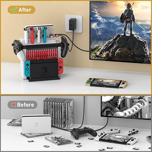 Switch Games Organizer Station with Controller Charger, Charging Dock for Nintendo Switch & OLED Joycons, Switch Mounts, Brackets & Stands for Games, the Legend of Zelda: Tears of the Kingdom Edition