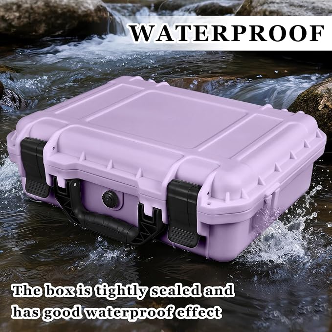 Relaxweex 1 Pcs Waterproof Hard Case with DIY Customizable Foam Insert Portable Protective Case with Knife for Camera Drones Equipments Tools Test Instruments(Purple,11.3 x 8.7 x 4.2 Inch)