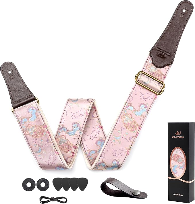 Guitar Strap, embroidery Jacquard Adjustable Guitar Straps for Acoustic/Bass/Electric Guitar, Includes Guitar Pick, Strap Button and Strap Lock, Constellation Gift (Aquarius)