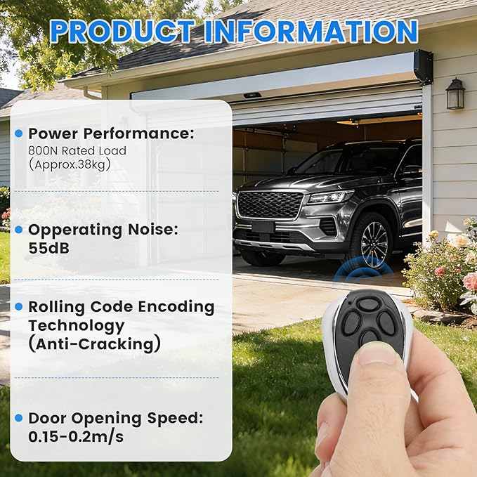 Roll Up Door Opener with 3 Remotes for Garage Warehouse Store Barn Farm | Automatic Roll Up Door Opener 800N 110V, 50dB Quiet, 164FT Remote, Military-Grade Encryption, Auto-Reverse on Obstacles