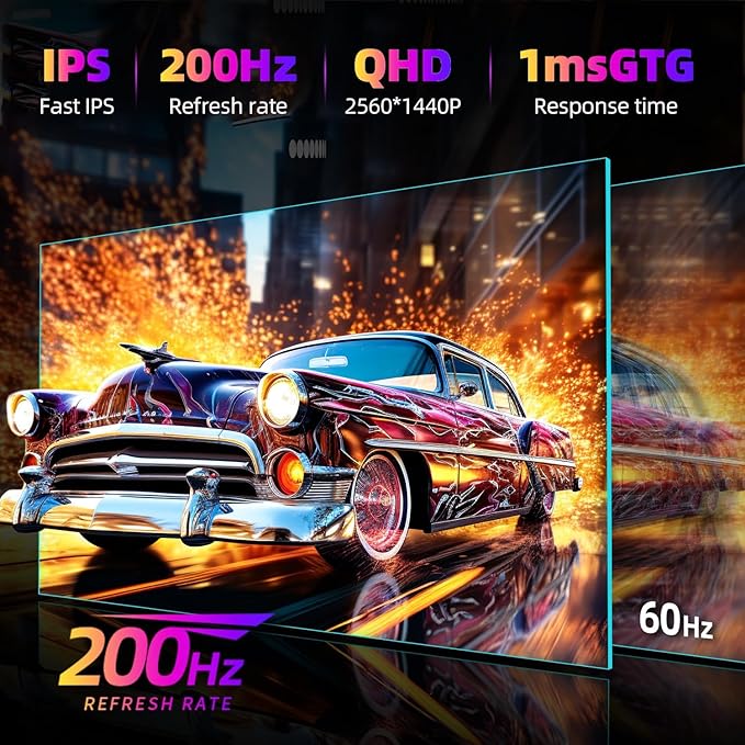 CUNPU 27 Inch 1440p Gaming Monitor 200Hz, 1ms, Fast IPS Screen, HDR400, 127% sRGB Color Gamut, Tilt Adjustable Stand, Adaptive Sync Technology, HDMI & DP Ports, 2K Monitor, Black