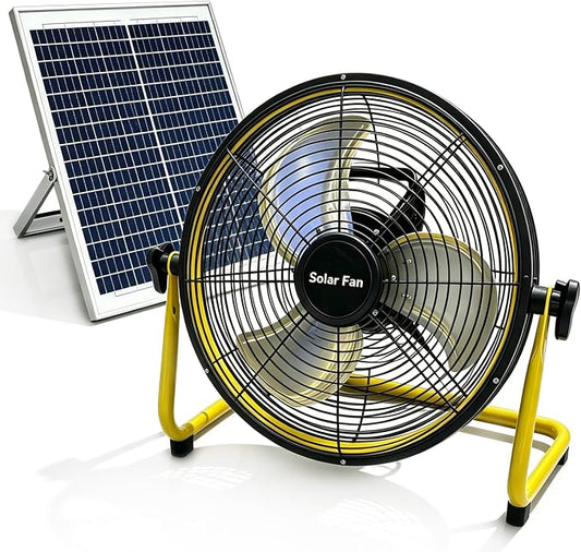 14 Inch Solar Powered Fan,360 Vertical Tilt Rechargeable Floor Fan,for Outside,Travel,Chicken Coop,Dog House,Shed,Greenhouse,Camping,Portable,Quiet