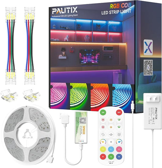 PAUTIX S-COB RGB LED Strip Light,UL-Listed COB LED 24V,Color Changing Strip Lights 32.8ft/10m,Multicolor Flexible Tape Lights with Bluetooth Control for Bedroom,Kitchen,TV Backlight,Home DIY Lighting
