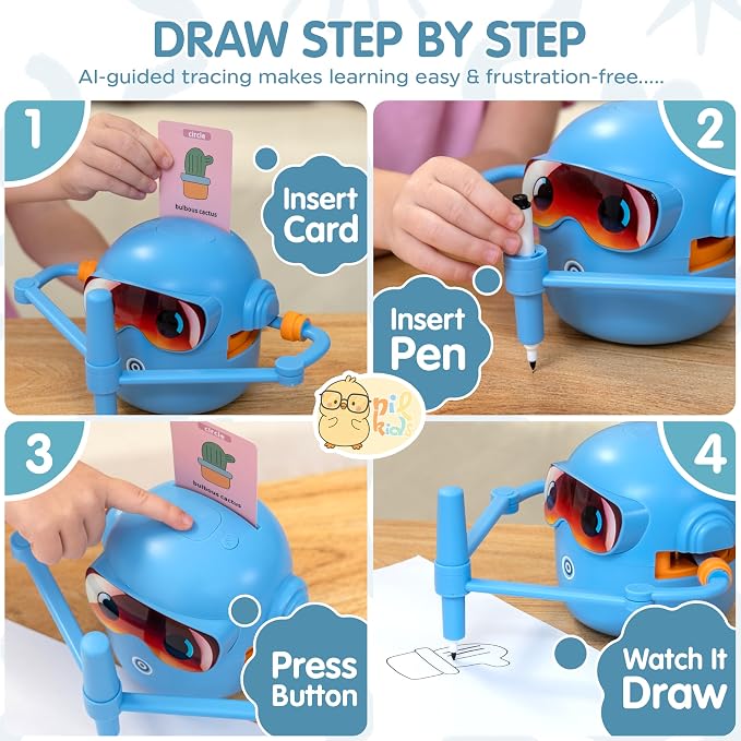 Drawing Robot for Kids, Automatic Educational Drawing Machine with Motorized Arm, 100 Drawing Cards & 16 Pens, Screen-Free STEM Learning Toy for 3 4 5 6 7 8 Year Old Boys & Girls, Rechargeable Gift