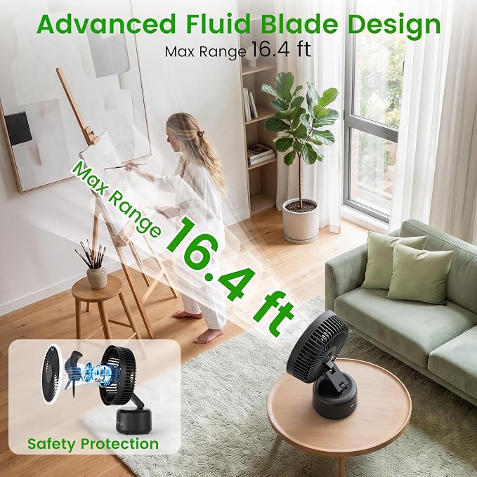 Camping Fan – Portable Rechargeable Fan with Auto Oscillation, Type-C Charging, LED, 4 Speeds, Remote & Timer Freestanding, Wall Mount, Hanging, Tripod Stand for Indoor, Outdoor, Tent, Travel, Jobsite