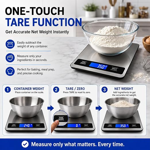 33lb/15kg Kitchen Food Scale, High Precision 1g for pet Care, Cooking, Meat | Stainless steel digital weight scale with timer & backlit LCD, tare & unit conversion (g/oz/ml/lb) for baking, coffee, bread