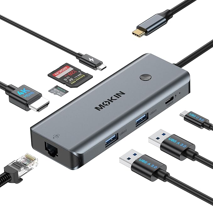 USB C Hub for MacBook Pro/Air,Mac Dongle with 3 USB Port,USB C to HDMI, USB C to RJ45 Ethernet,MOKiN 8 in 1 USB C to HDMI Adapter,100W PD Charging, USB C to SD/TF Card Reader USB C Hub