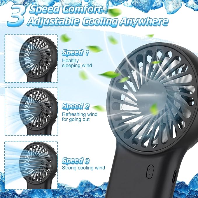 VIHOSE 8 Pcs Portable Hanging Fan, 3 Speeds Personal Rechargeable Desk Hand Held Small Fan with D Metal Hook for Cooling Small Personal Hands Outdoor Travel (White,Orange,Dark Green,Black)