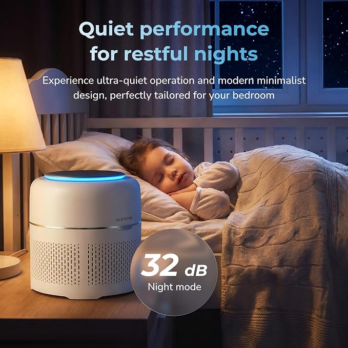 Small Air Purifier for Bedroom, Desk & Office, HEPA Filter, 3-Stage Filtration, Ultra-Quiet Sleep Mode, Compact Desktop Air Purifier for Home Dorm Travel, Pet Dander Dust Smoke, 300 Sq Ft