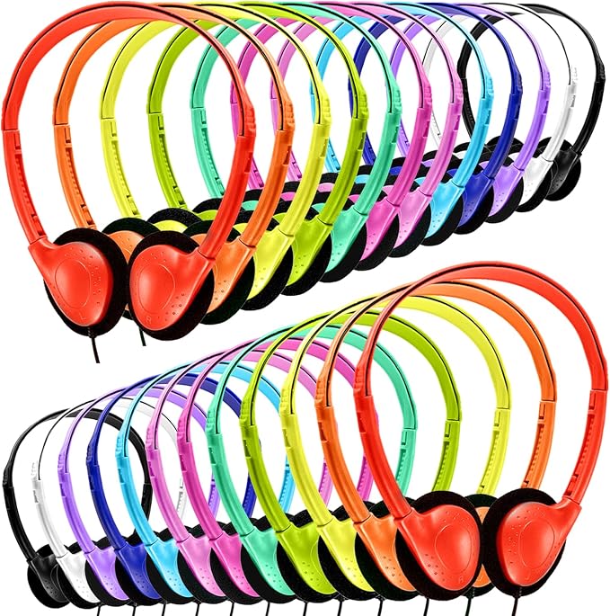 Classroom Headphones Bulk 50 Pack Class Set for School Students Kids and Adult -Sturdy Wired 3.5mm Plug (Mixed, 50 Pack)