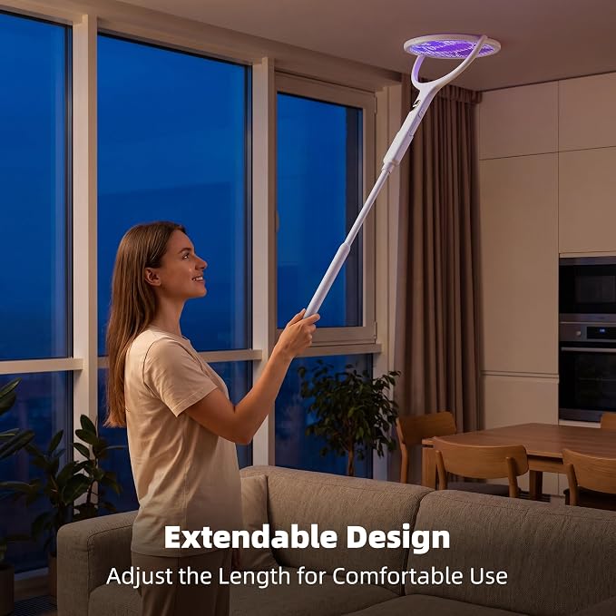 Nymrix Electric Fly Swatter Racket with Rotating Head & Telescopic Handle, 2-in-1 Bug Zapper, 4100V Rechargeable Mosquito Killer with 2600 mAh Battery for Indoor & Outdoor Use (White, 1 Pack)