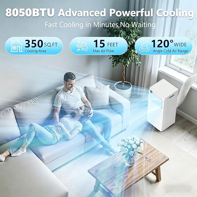 Electactic 8000 BTUs Portable Air Conditioners, 4 in 1 AC Unit Cools 350 Sq.Ft, Air Conditioner Portable with Cool, Fan, Dehumidifier, Auto Drain, 24H Timer/Remote Control/Window Kit