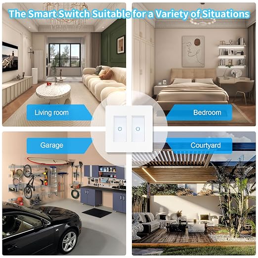 Milfra Touch Smart Switch 2 Gang, 2-Position, White, Compatible with Alexa and Assistant, No Hub Required