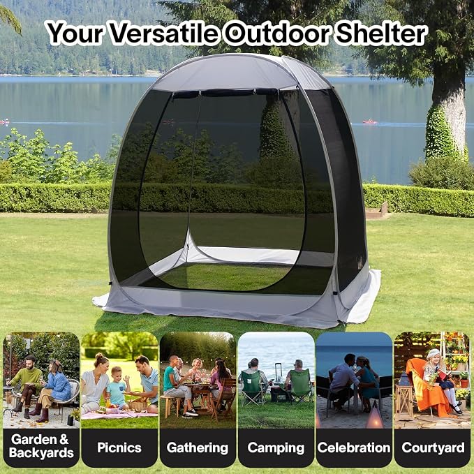 Alvantor Pop Up Screen House Tent, Instant Outdoor Gazebo with Mosquito Netting & UPF 50+ Sun Protection, Portable Canopy Shelter for Patio, Backyard, Camping (2-10 Person)