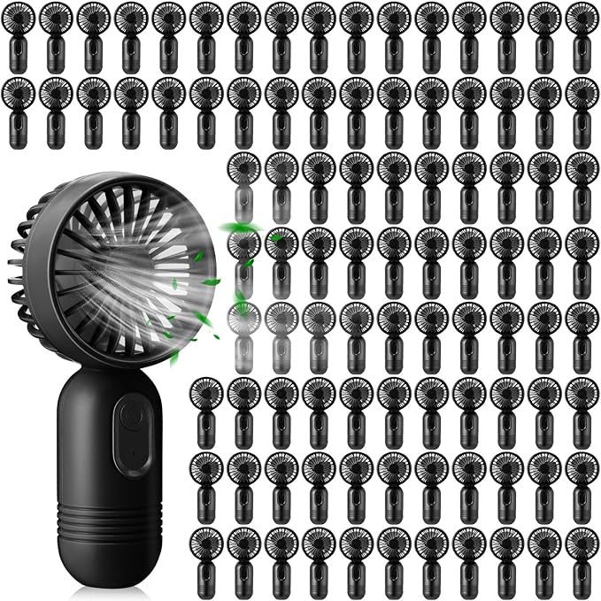 Rossesay 96 Pcs Mini Portable Fan Bulk Cute Handheld Lightweight Small Little Personal Hand Eyelash Fan 3 Speeds USB Rechargeable for Women Men Indoor Outdoor Makeup Travel (Black)