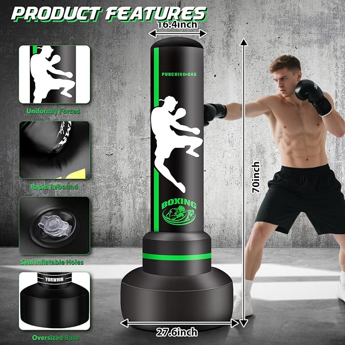 Heavy Punching Bag with Stand Adults Teens,70" Freestanding Boxing Bags Kicking Bag Heavy Bag with Boxing Gloves and Electric Air Pump, Kickboxing Training Equipment Bags Thai Fitness Karate
