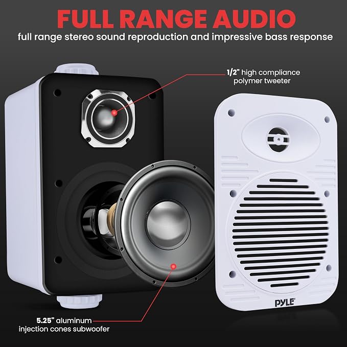 Pyle Indoor Outdoor Speakers Pair - 500 Watt Dual Waterproof 5.25” 2-Way Full Range Speaker System w/ 1/2” High Compliance Polymer Tweeter - in-Home, Boat, Marine, Deck, Patio, Poolside (White)