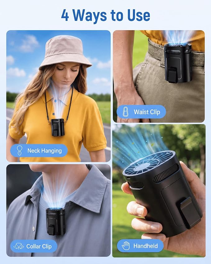 Portable Waist Fan, 13000RPM Personal Cooling Fan with 4 Adjustable Speed, 3000mAh Rechargeable Battery, Hands Free Clip On Fan for Outdoor Working Hiking Travel（F25）