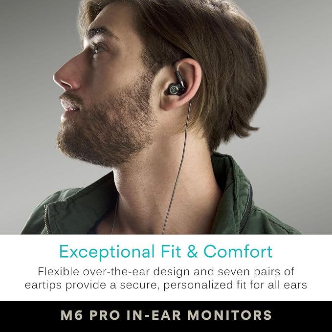 MEE audio M6 PRO Musicians' In-Ear Monitors Wired + Wireless Combo Pack: Includes IEMs, 2 Audio Cables and BT3 Hi-Res Bluetooth Audio Adapter w/aptX, LDAC, Auracast Support, & Built-In Headset (Black)