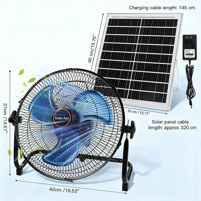 GOESWELL Solar Powered Fan for Outdoor:12inch Floor Solar Fan with USB Rechargeable Battrey Portable Metal Blades 360° Tilt Timer for Camping Pool Pavilion Lake Chicken Coop Travel Greenhouse Dog