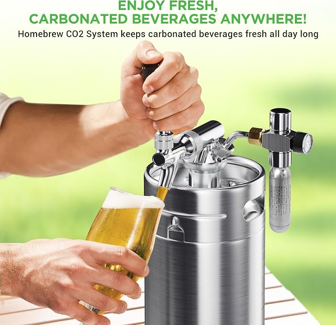 NutriChef Pressurized Growler Tap System, 128oz Stainless Steel Mini Keg Dispenser Portable Kegerator Kit, Co2 Pressure Regulator Keeps Carbonation for Craft Beer, Draft and Homebrew