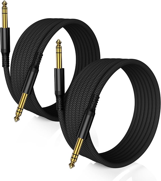 RUXELY 6.35mm TRS Instrument Cable 4.5M 2-Pack,Straight 1/4 Inch Male Jack Stereo Audio Interconnect Cord,Balanced Lead Line for Electric Guitar,Bass,Keyboard,Mixer,Amplifier,Amp,Speaker,Equalizer