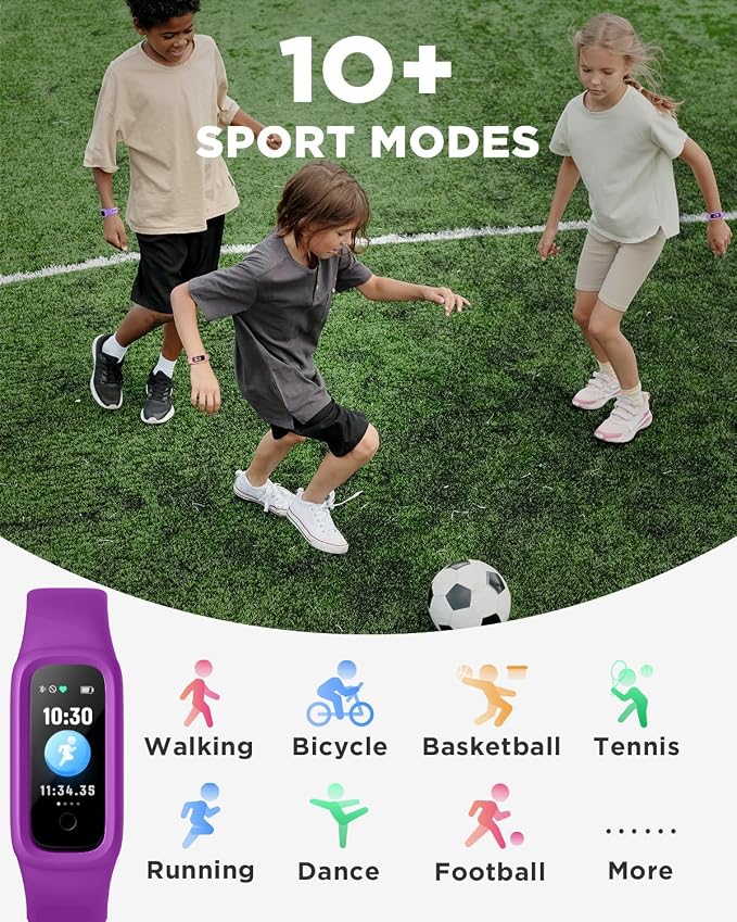 BIGGERFIVE Vigor 2 L Kids Fitness Tracker Watch for Boys Girls Ages 5-15, Activity Tracker, Heart Rate Sleep Monitor, IP68 Waterproof, Pedometer, Calorie Step Counter Watch, Purple