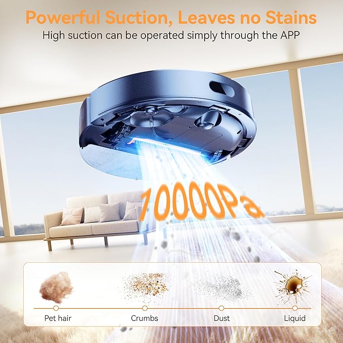 ZCWA Robot Vacuum and Mop Combo, 10000Pa Max Suction, Robotic Vacuum with LiDAR Navigation Smart Mapping, 90 Day Self-Emptying, 160 Min Runtime, 3.5L Dust Bin, Ideal for Hard Floor