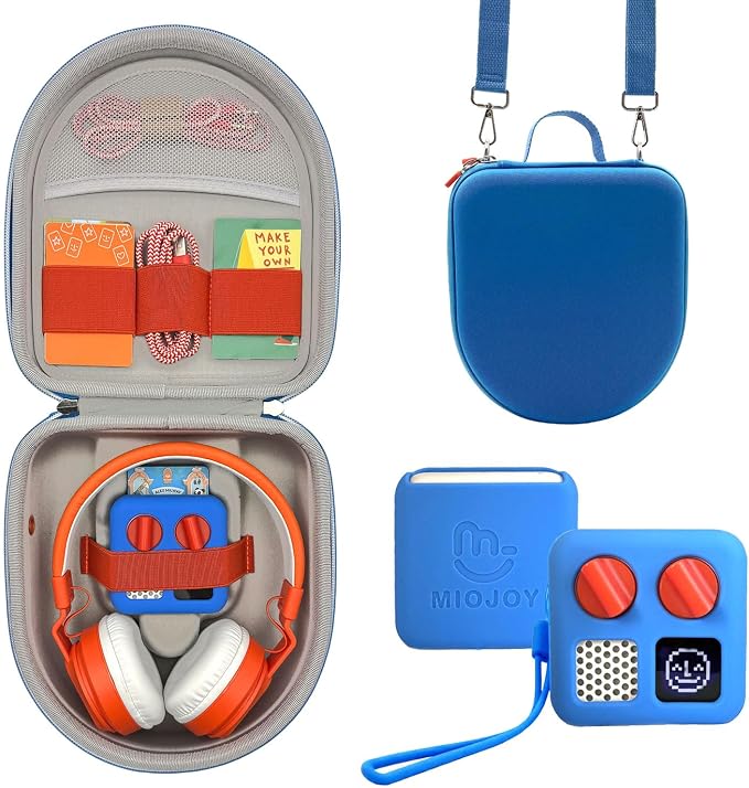 Silicone Cover and Travel Case Compatible with Yoto Mini with Headphones, Hard Carrying Case with Shoulder Strap and Adventure Jacket Accessories Set for Yoto Mini, Royal Blue