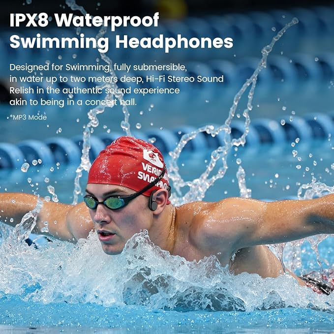 Swimming Headphones,IPX8 Waterproof Underwater Swimming Headphone,Bluetooth 5.4 Bone Conduction Earbuds Built-in 32G Memory,Open Ear Sport Earphones for Running Cycling