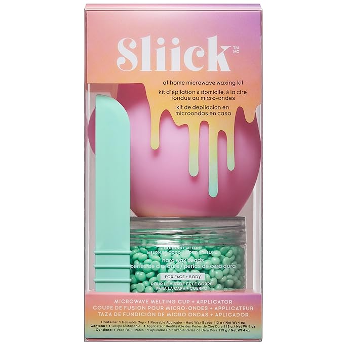 Sliick At Home Waxing Kit for Women, Pink – Coconut Melon, Hard Wax Kit for Hair Removal, Microwave Melting Cup, Applicator & Beads, At Home Wax Set