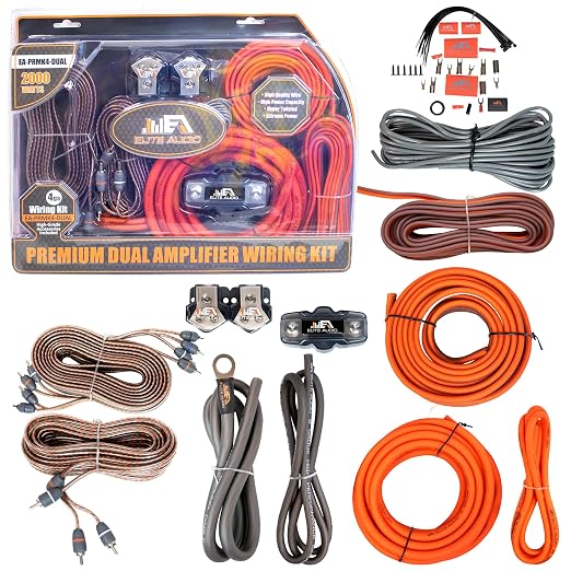 Elite Audio 4 Gauge Dual Amplifier Wiring Kit, 2000W CCA Amp Install Kit for 2 Amplifiers – EA-PRMK4