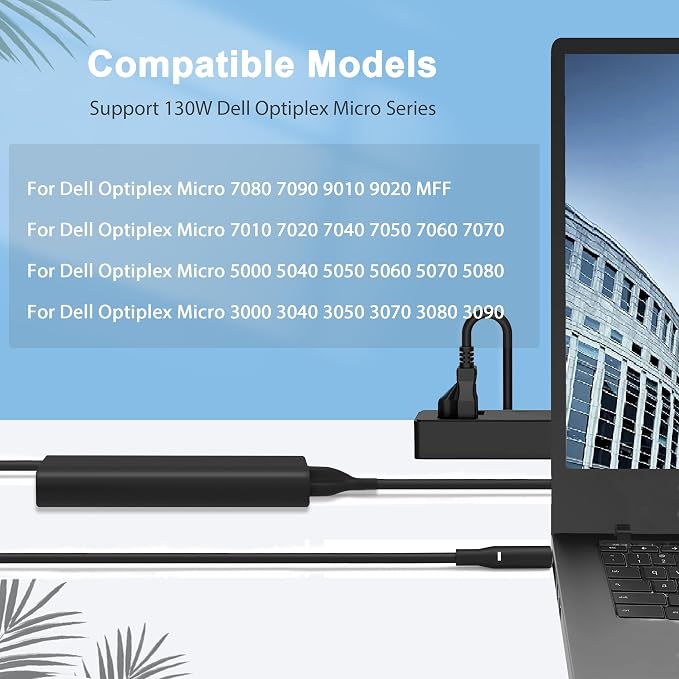 130W AC Adapter Charger for Dell OptiPlex 9020 7010 7020 7040 7050 7060 7070 7080 5050 5060 5070 5080 5090 3040 3050 3070 3080 3090 MFF Business Desktop,Inspiron 5420 5415 5410 All-in-One Power Cord