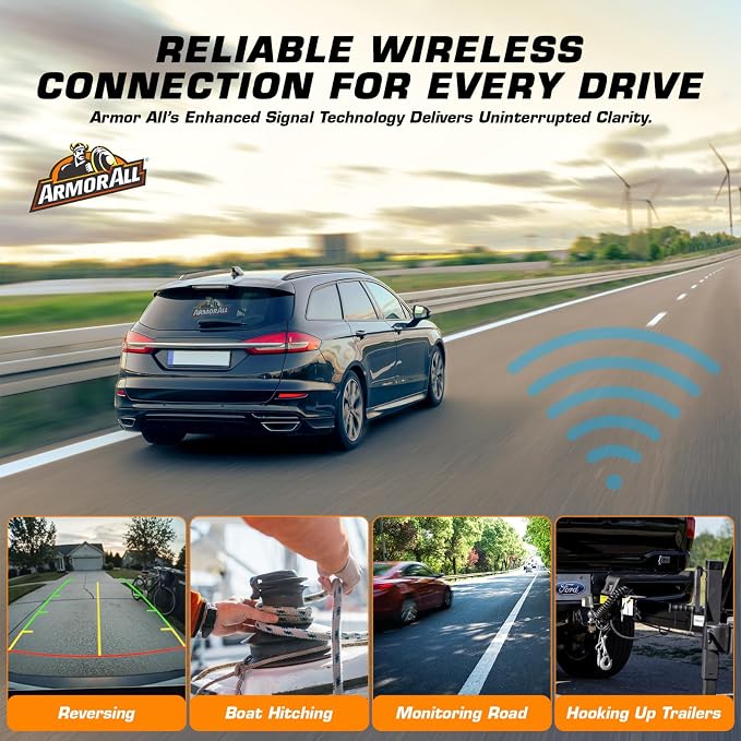 ARMOR ALL Solar Wireless Backup Camera:5" HD 1080P Monitor,3 Mins DIY Installation & 5000 mAh Battery Powered Solar Back Up Camera Systems, IP69K Waterproof Reverse Camera for Car, Van, Truck, Trailer