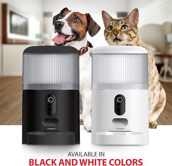 Energizer Smart Pet Feeder with 2K Video Camera, 5Ghz & 2.4Ghz Dual Band Wi-Fi, 2-Way Audio, Night Vision, 4L Food Capacity, Remote Feeding Dogs & Cats, Compatible with Alexa & Google, Records