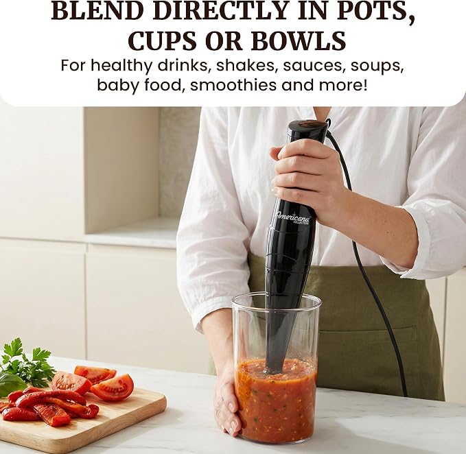 Elite Gourmet EHB2425B Electric Immersion, Mixer, Chopper, 1-Touch Control Hand Blender, 150 Watts, Black