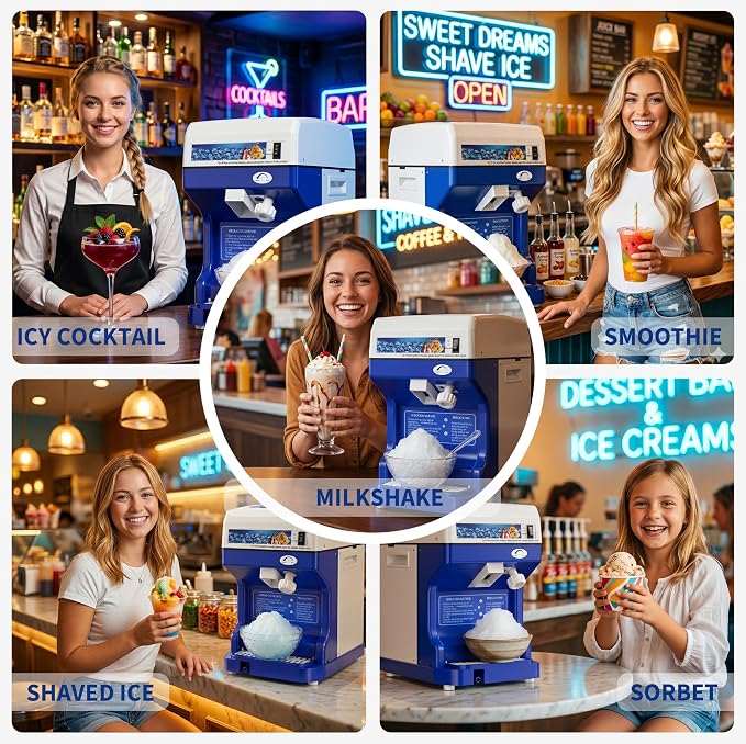 Garvee Commercial Ice Shaver Crusher 300LBS/H, 500W Electric Snow Cone Maker, 500RPM Tabletop Ice Shaving Machine with 4.41LBS Hopper & Stainless Steel Blade for Home, Parties, Snack Bars, Blue