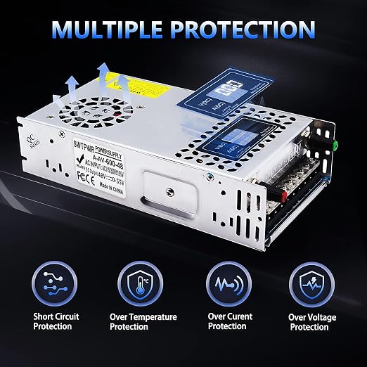 Adjustable Power Supply DC 0-48V 0-12A 600W with LED Display 48V Power Supply Variable AC to DC Converter 110V to 48V Designed for LED Light Car Stereo Electronics (48V-12A-600W, DC48V)