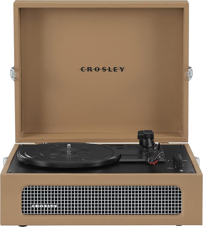 Crosley CR8017B-TA Voyager Vintage Portable Vinyl Record Player Turntable with Bluetooth in/Out and Built-in Speakers, Tan