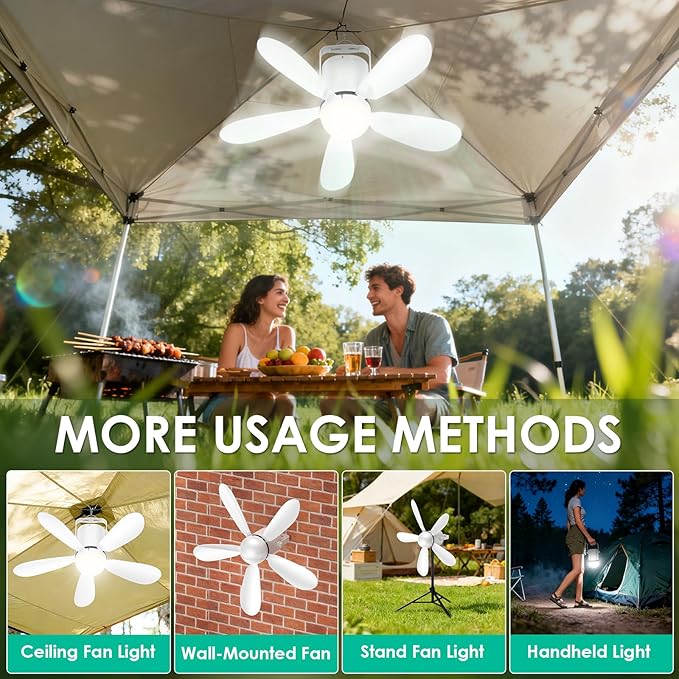 21” Battery Operated Ceiling Fan Light, Portable Ceiling Fan with Remote, Wireless Rechargeable Gazebo Fan Light for Outdoor, for Tent Porch Patio Camping Canopy Chicken Coop Outside