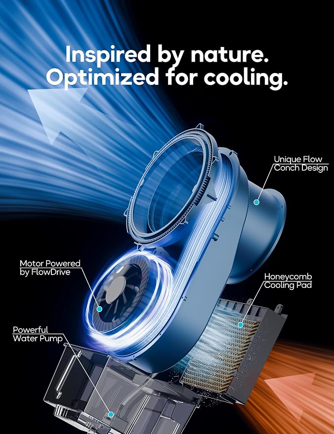 Windowless Portable Air Conditioner, 26.1" Small Evaporative Air Cooler for Room No Window, 3-Speed Settings, 4 Modes, 7H Timer, Remote Control, 4 Ice Packs, Quiet AC Unit for Bedroom, Jet