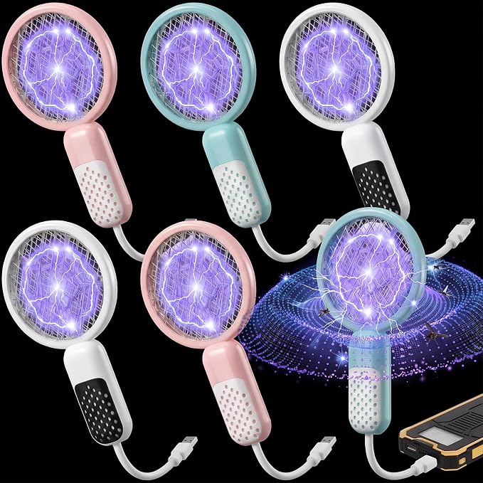 6 Pcs Mini Electric Mosquito Swatter Plug-and-Play USB Bug Attracting Lamp Portable Mosquito Killer Lamp UV Insect Trap Safety Net for Outdoor Gnats, Moths, Fruit Flies (Morandi Colors)