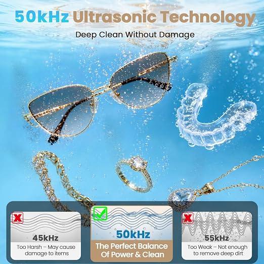 Ultrasonic Jewelry Cleaner, 50kHz Ultrasonic Cleaner Machine for Jewelry, Eyeglass, Retainers,Watch Strap, Rings,420ml 304 Stainless Steel Tank, 5 Timer Modes & LED Digital Display (Black)